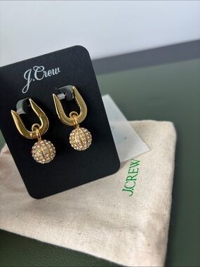 J. Crew Gold Crystal Pavé Ball Huggie Hoop Earrings